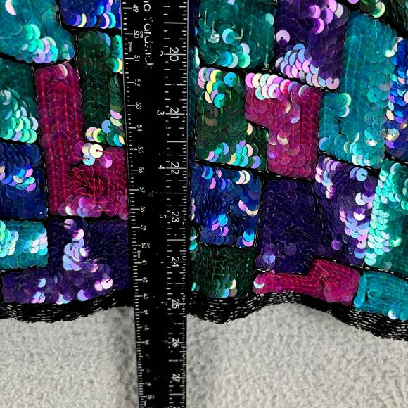 Vtg Stenay Sequin Jacket Large Retro Disco Glam Holiday Colorblock Allover - Picture 11 of 12